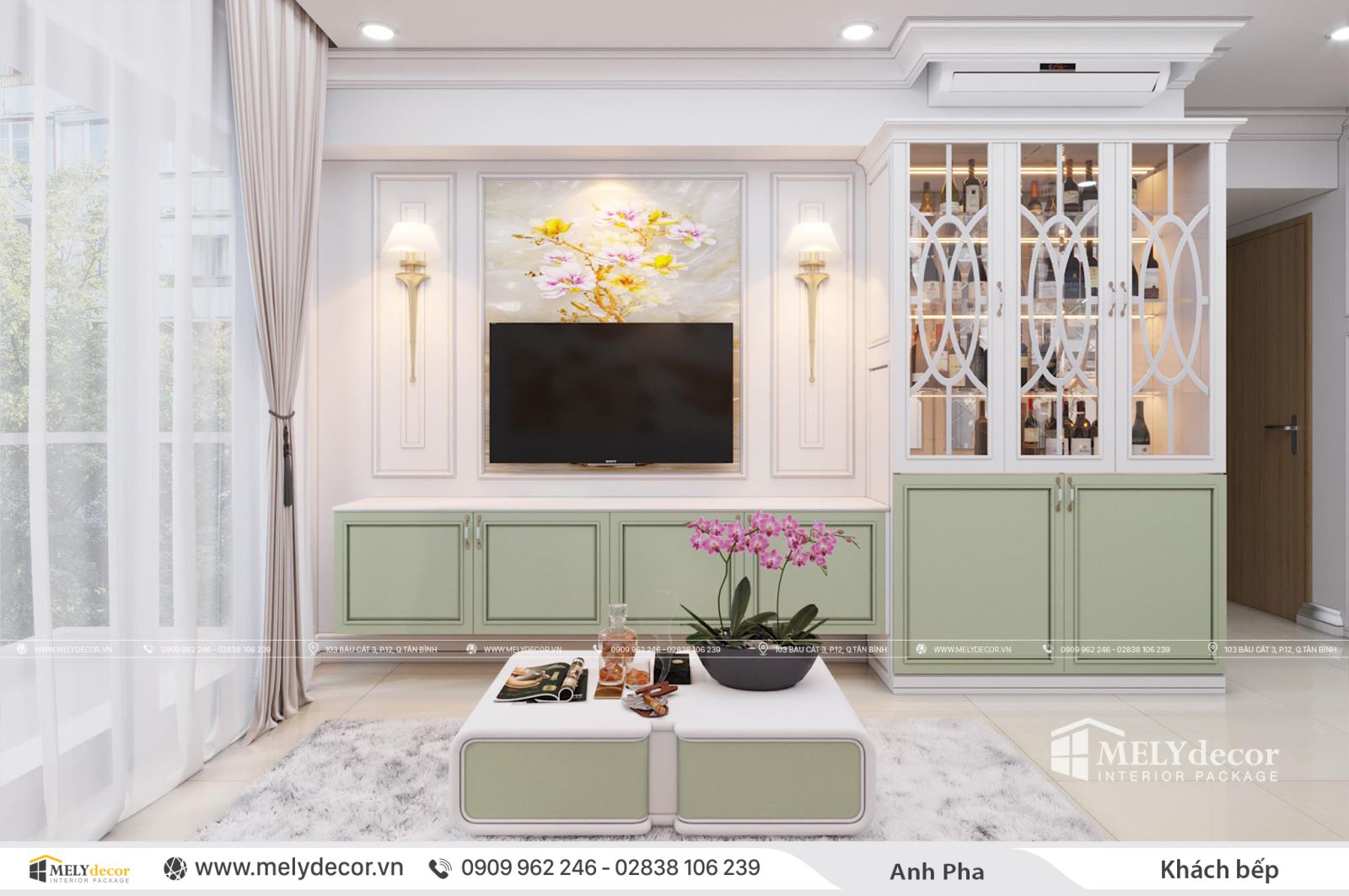 Mẫu thiết kế nội thất căn 71m2 Emerald Celadon City sang trọng trong phong cách tân cổ điển